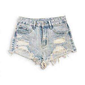 Shein High-Rise Distressed Light Wash Denim Shorts Sz 26